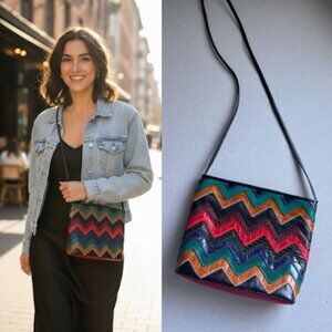 Sharif Vintage Multi-Color Chevron Leather Crossbody Bag